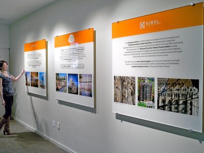 Kibel-Plexi-p Standoff-mounted acrylic panels with printed informational graphics