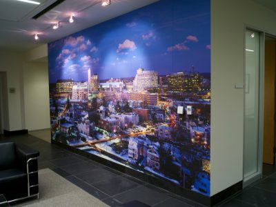 L9996877 Large-format wall mural installation in commercial interior space